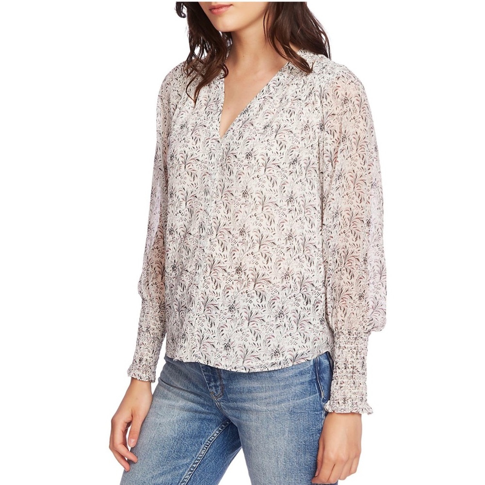 1. State Buttondown Smocked Cuff Blouse Small NWOT